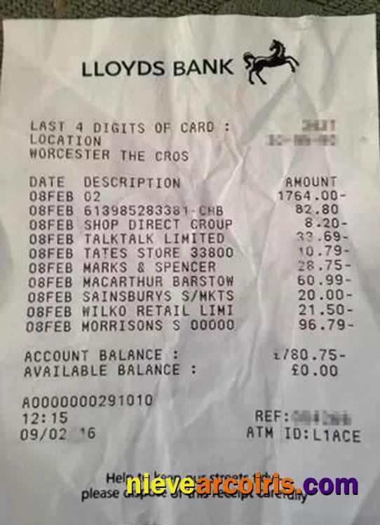 United Kingdom Lloyds bank receipt